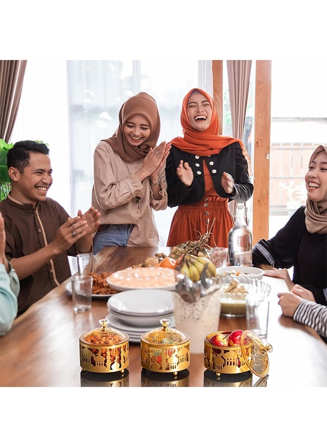 JCB CHIC 2 قطعة صينية تقديم وجبات خفيفة رمضان مع غطاء ، رمضان عيد مبارك معدن حلوى تقديم جرة الذهب مجوفة صندوق المجوهرات زخرفة صندوق الوجبات الخفيفة المكسرات المسلم رمضان مبارك حفلة اللوازم - Image 3
