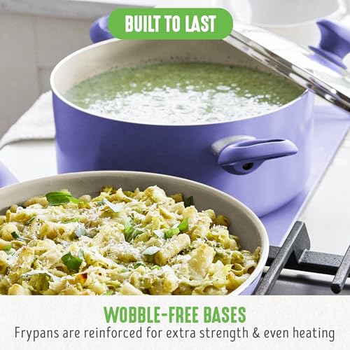 GreenLife 16 Piece Nonstick Cookware Set, Soft Grip Non-Toxic PFAS-Free Ceramic Pots & Pans, Dishwasher & Oven Safe, Frying, Sauce, Utensils, Glass Lids, Stay-Cool Handles, Wobble Free, Periwinkle - Image 3