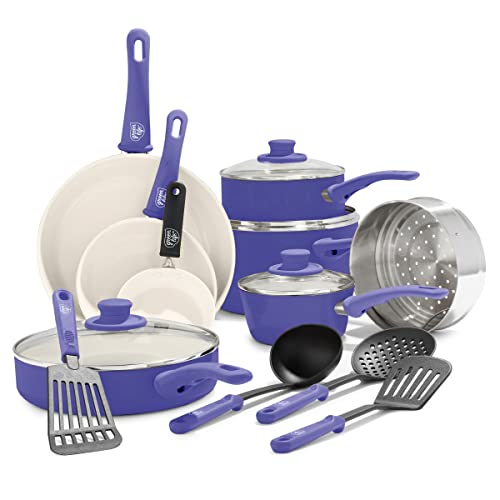 GreenLife 16 Piece Nonstick Cookware Set, Soft Grip Non-Toxic PFAS-Free Ceramic Pots & Pans, Dishwasher & Oven Safe, Frying, Sauce, Utensils, Glass Lids, Stay-Cool Handles, Wobble Free, Periwinkle - Image 1