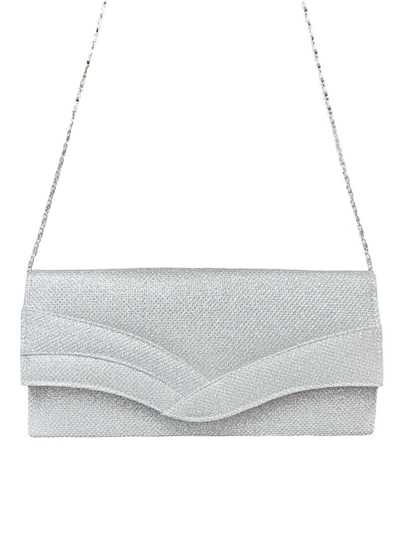 Vbranda Crystal Evening Clutch Bag with Chain Strap VS-28-SILVER  - Image 1