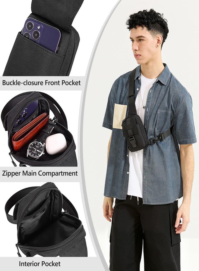 Peicees Small Sling Bag for Men, Tactical Inspired Waterproof Utility EDC Mini Crossbody Chest Bag for Travel Work Sport, Canvas Black - Image 4