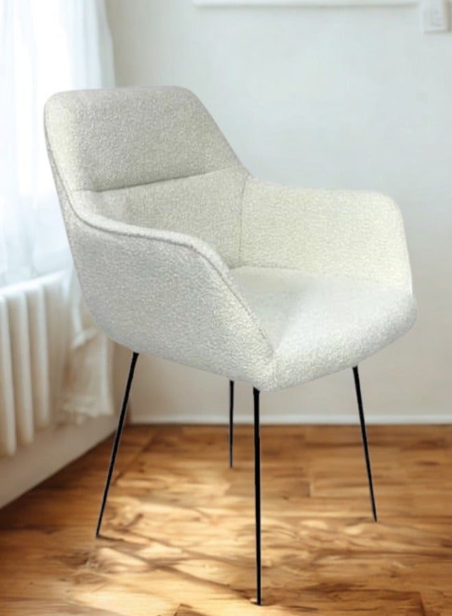 SMART HOME Modern Comfortable Padded Chair For The Living Room, Luxurious Dining Chair With A Modern And Comfortable Design - High-Quality Fabric Upholstery In Beige Color - Durable Metal Legs In Black - Ideal For Dining Rooms, Restaurants And Cafes  - Image 1