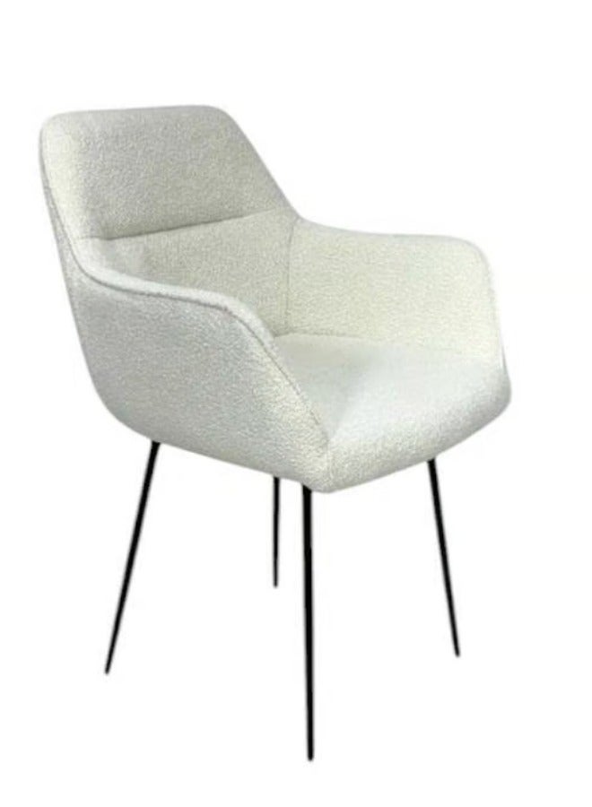 SMART HOME Modern Comfortable Padded Chair For The Living Room, Luxurious Dining Chair With A Modern And Comfortable Design - High-Quality Fabric Upholstery In Beige Color - Durable Metal Legs In Black - Ideal For Dining Rooms, Restaurants And Cafes  - Image 3