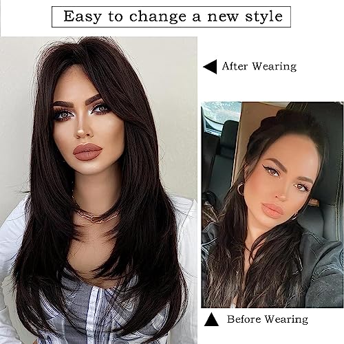 ASSU Hair Wig Long Synthetic Wig for Women, 26 Inches with Centre Parting, Natural Looking + 02 Wig Cap Free (Black) - Image 4
