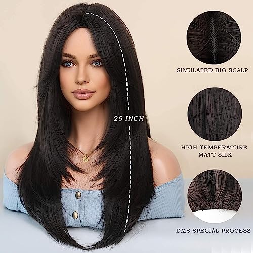 ASSU Hair Wig Long Synthetic Wig for Women, 26 Inches with Centre Parting, Natural Looking + 02 Wig Cap Free (Black) - Image 5