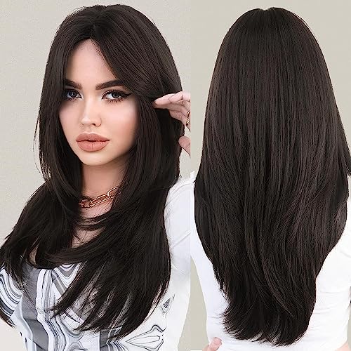 ASSU Hair Wig Long Synthetic Wig for Women, 26 Inches with Centre Parting, Natural Looking + 02 Wig Cap Free (Black) - Image 1