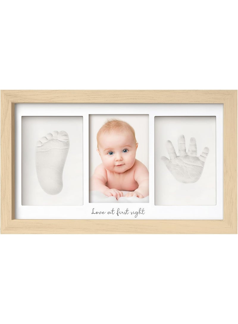 Baby Hand and Footprint Kit - Baby Footprint Kit, Newborn Keepsake Frame, Baby Handprint Kit, Personalized Baby Gifts, Nursery Decor, Baby Shower Gifts for Girls Boys (Ash Wood) | Quick Dry Handprint and Footprints, Newborn Nursery Picture Frame, Personalized New Mom Gifts for Baby First Christmas Shower - Image 1