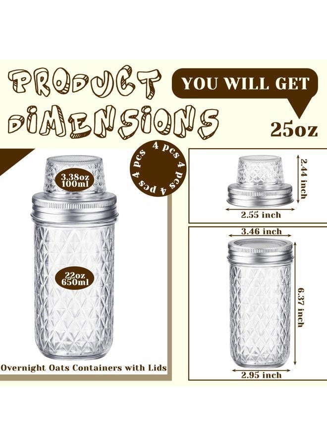 Vesici 4 Pack 24 oz Overnight Oats Containers with Lids Dual-laryer Chia Pudding Jars with Dry and Wet Separation Overnight Oats Containers Yogurt Parfait Cups Meal Prep Glass Jars for Oatmeal Nut - Image 2
