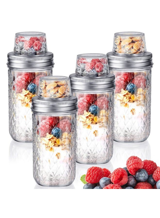 Vesici 4 Pack 24 oz Overnight Oats Containers with Lids Dual-laryer Chia Pudding Jars with Dry and Wet Separation Overnight Oats Containers Yogurt Parfait Cups Meal Prep Glass Jars for Oatmeal Nut - Image 1