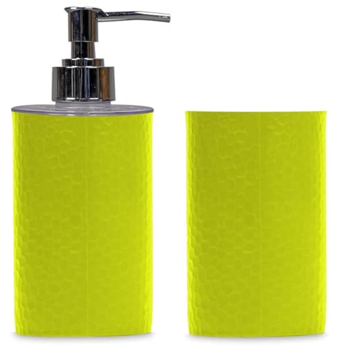 SHENRON Plastic Bathroom Accessories Set with Toothbrush Holder and Handwash Liquid Dispenser for Wash Basin, Bathroom and Sink (Green) - Image 1