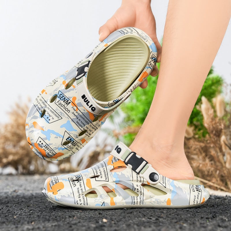 Parent-Child Style Clogs, Summer Couple'S Outdoor Printed Thick-Soled Non-Slip Beach Sandals, Casual Versatile Slippers For Men And Women - Image 3
