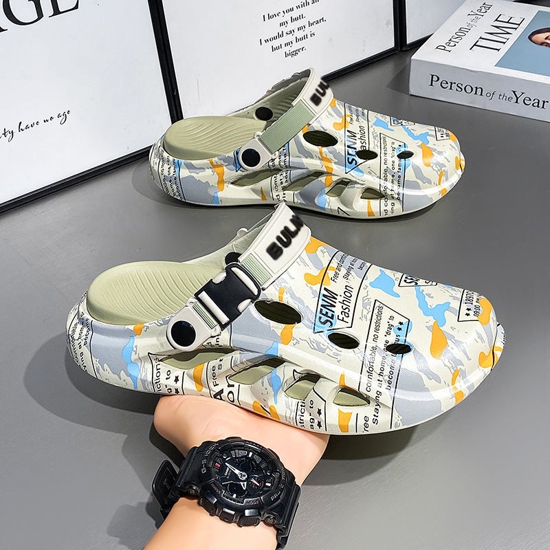 Parent-Child Style Clogs, Summer Couple'S Outdoor Printed Thick-Soled Non-Slip Beach Sandals, Casual Versatile Slippers For Men And Women - Image 1