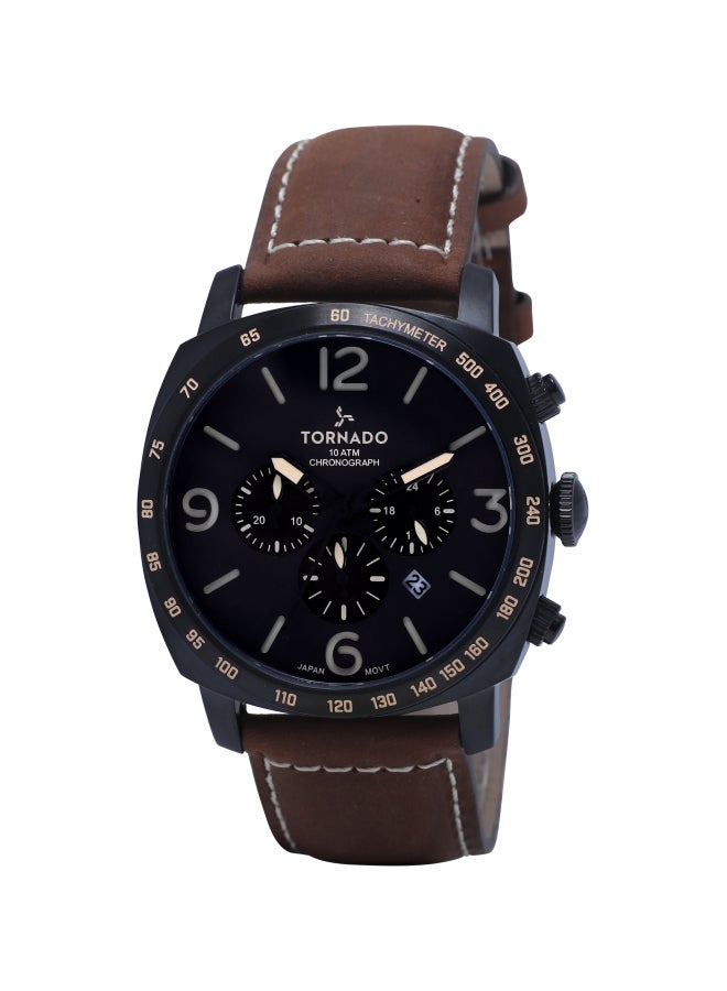 Men Men's Leather Chronograph Watch T9102-BLEB - 43x52 mm