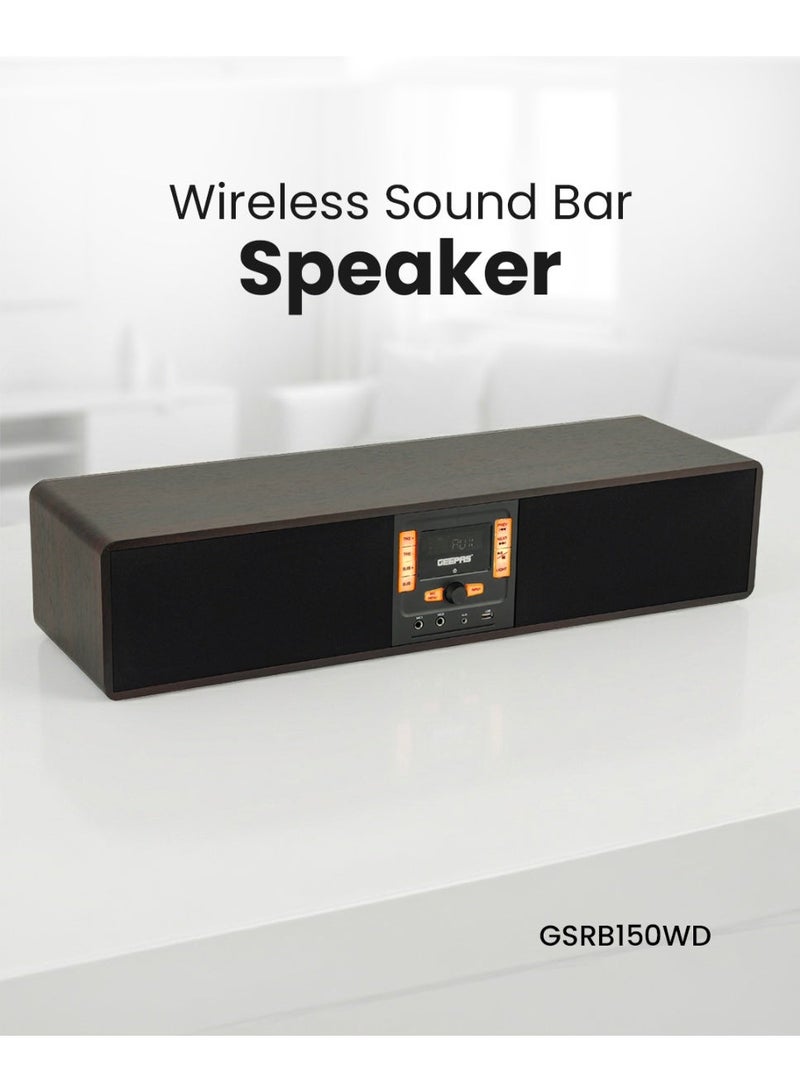 GEEPAS مكبر صوت لاسلكي بقدرة 200 وات، بلوتوث، مدخل AUX، USB، مدخل ميكروفون مزدوج وراديو FM، مع جهاز تحكم عن بعد وشاشة LED | برامج تلفزيونية أفلام، موسيقى| ضمان لمدة عامين GSRB150WD لمسة نهائية باللون الأسود/الخشبي - Image 1