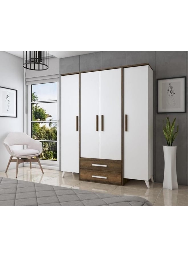 ريترو خزانة ملابس 180x50x160سم – أبيض×بنى - Image 1