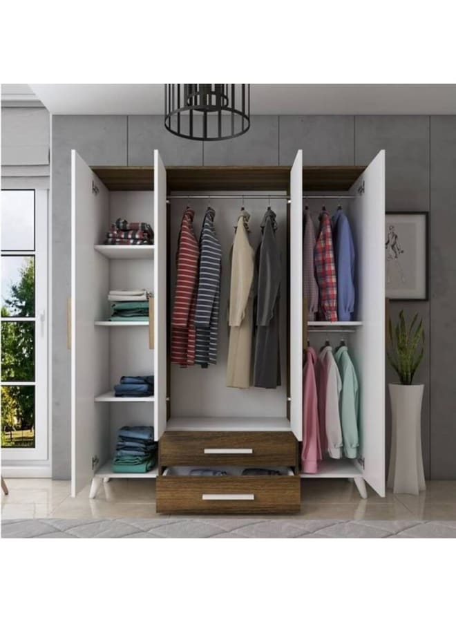 ريترو خزانة ملابس 180x50x160سم – أبيض×بنى - Image 2