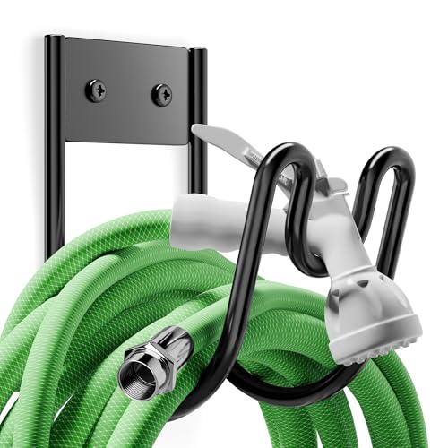 Josmimic Black Metal Garden Hose Holder - Wall Mounted Water Hose Holder - Hose Hanger Heavy Duty for Water Hose Extension Cords Vacuum Hose - Image 1