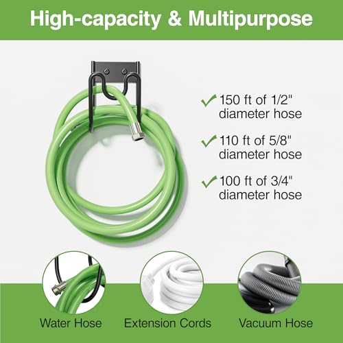 Josmimic Black Metal Garden Hose Holder - Wall Mounted Water Hose Holder - Hose Hanger Heavy Duty for Water Hose Extension Cords Vacuum Hose - Image 3