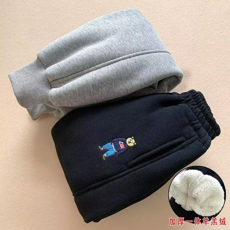 Boys' Pants Fleece-Lined Thickened Winter One-Piece Velvet Sweatpants Lambswool Children'S Wear Sports Pants Baby Boys' - Image 3