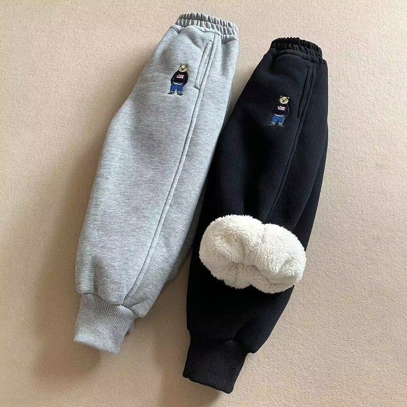 Boys' Pants Fleece-Lined Thickened Winter One-Piece Velvet Sweatpants Lambswool Children'S Wear Sports Pants Baby Boys' - Image 2