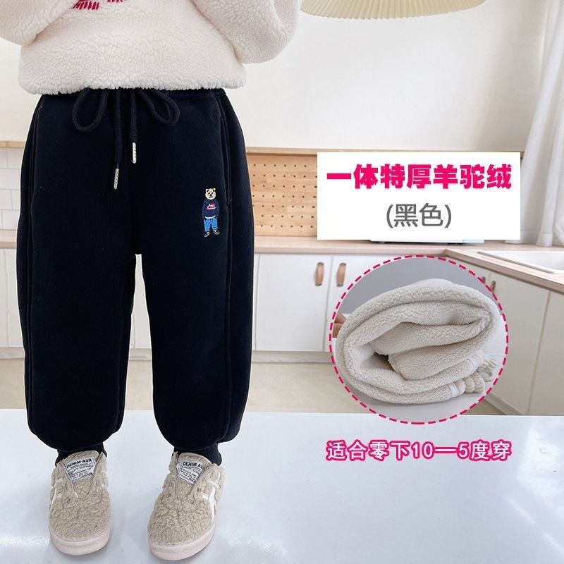 Boys' Pants Fleece-Lined Thickened Winter One-Piece Velvet Sweatpants Lambswool Children'S Wear Sports Pants Baby Boys' - Image 5