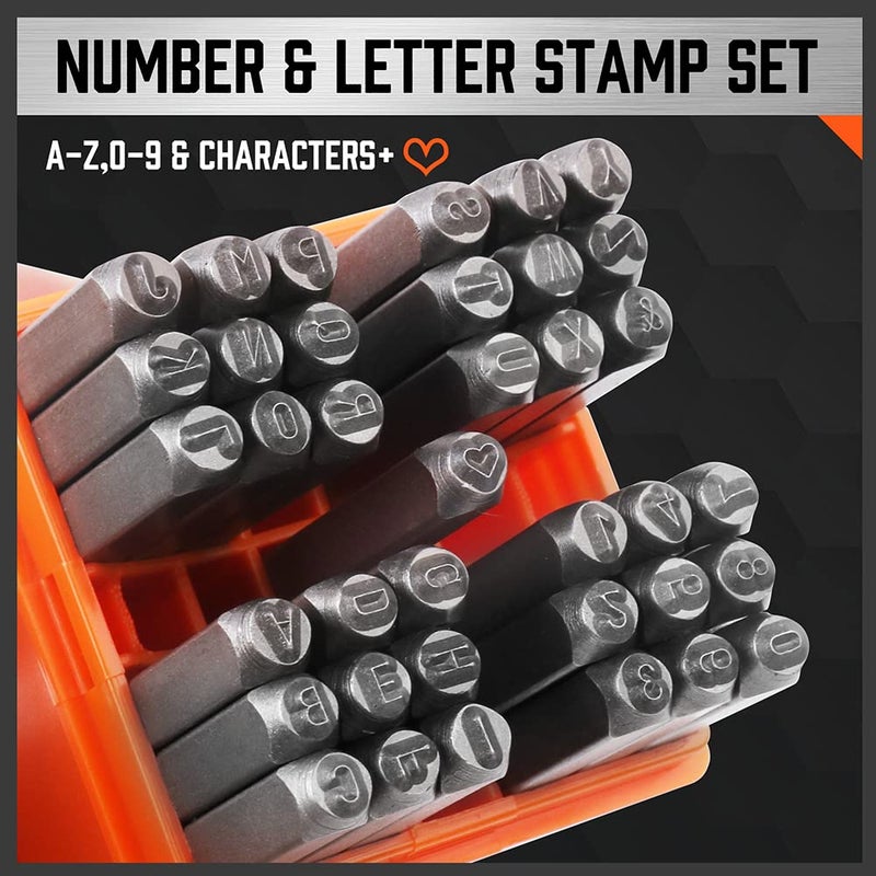 HORUSDY 37-Piece Number and Letter Stamp Set 1/8 (3mm) (A-Z & 0-9 + Love) Punch Perfect for Imprinting Metal Stamping kit, Plastic, Wood, Leather. - Image 3