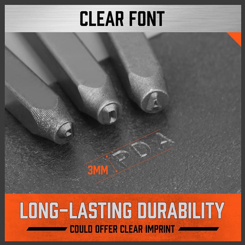 HORUSDY 37-Piece Number and Letter Stamp Set 1/8 (3mm) (A-Z & 0-9 + Love) Punch Perfect for Imprinting Metal Stamping kit, Plastic, Wood, Leather. - Image 4
