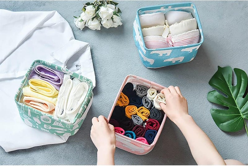 Lawei 9 Pack Mini Canvas Storage Bins  Collapsible Canvas Shelf Basket Nursery Organizer Box with Handles for Nursery Kids Bathroom Home Office - Image 2