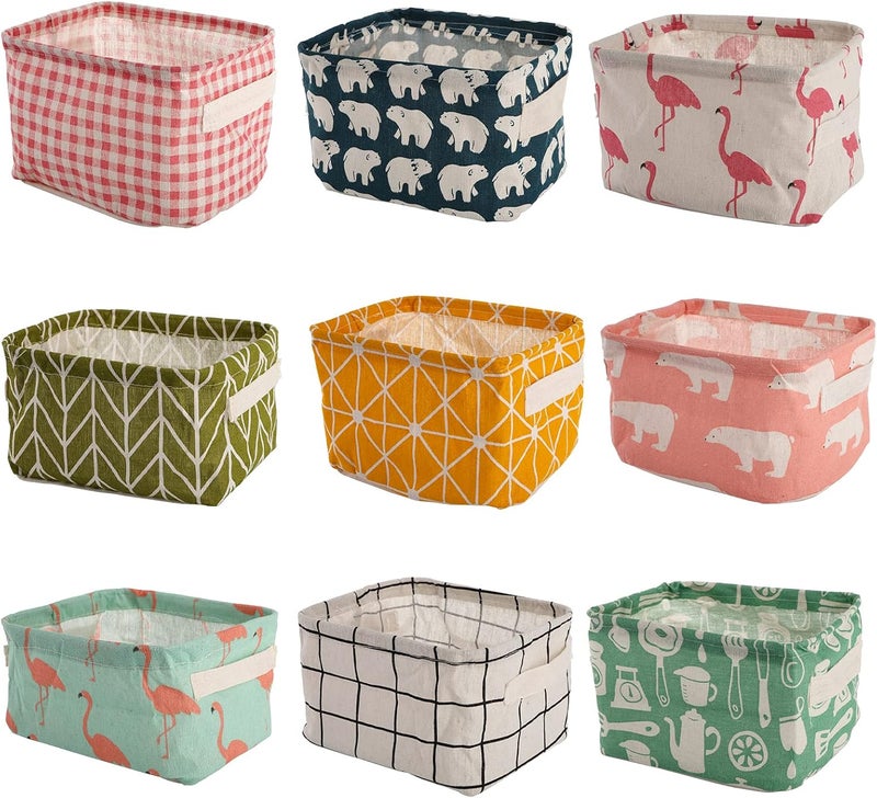 Lawei 9 Pack Mini Canvas Storage Bins  Collapsible Canvas Shelf Basket Nursery Organizer Box with Handles for Nursery Kids Bathroom Home Office - Image 1