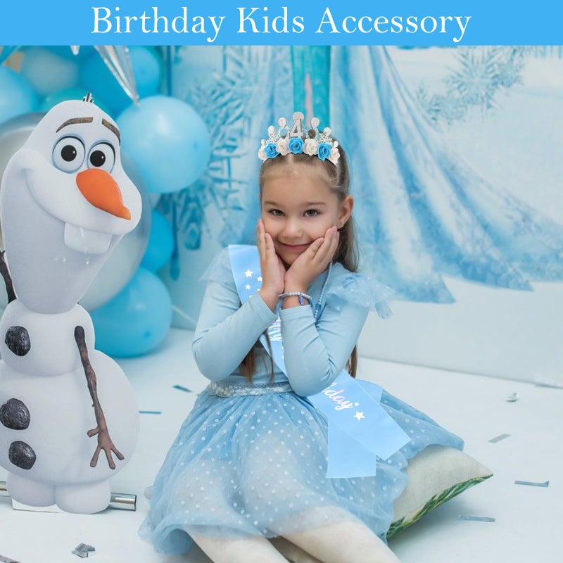 CUBACO 4th Birthday Crown Headband and Sash, 4 Year Old Girl Birthday Gifts for Blue Princess Crown, Frozen Party Decorations Favors for Girls Outfit - Image 4