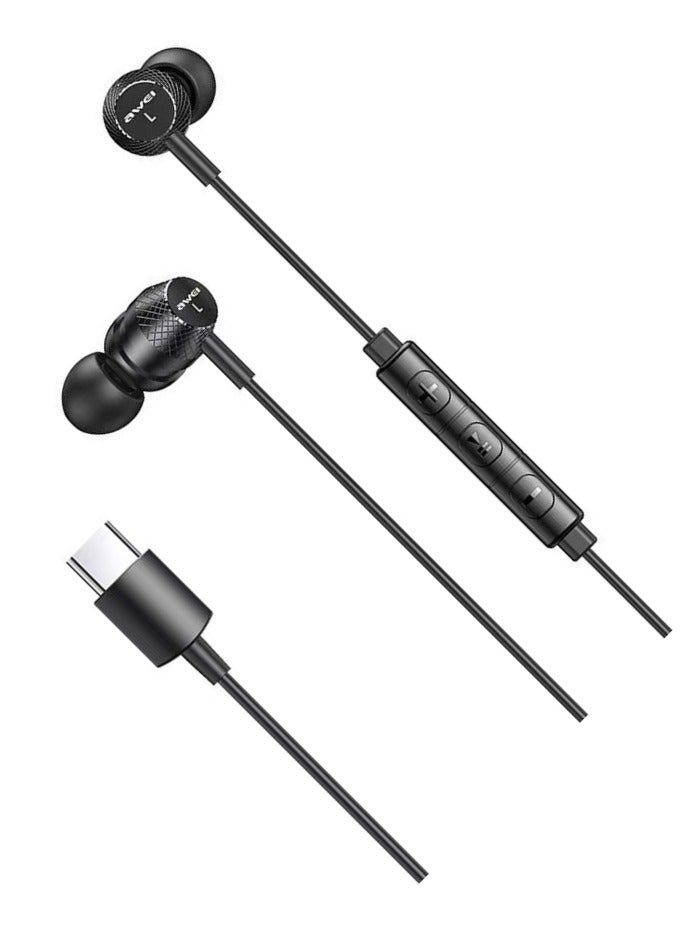 AWEI-TC-5-Magnetic Wired in-ear headphones 1.2 m-Hi-Fi stereo sound-high-quality bass-Built-in microphone-Noise isolation-3 earphone sizes-Type-C input-Elegant design with the highest quality - Image 1