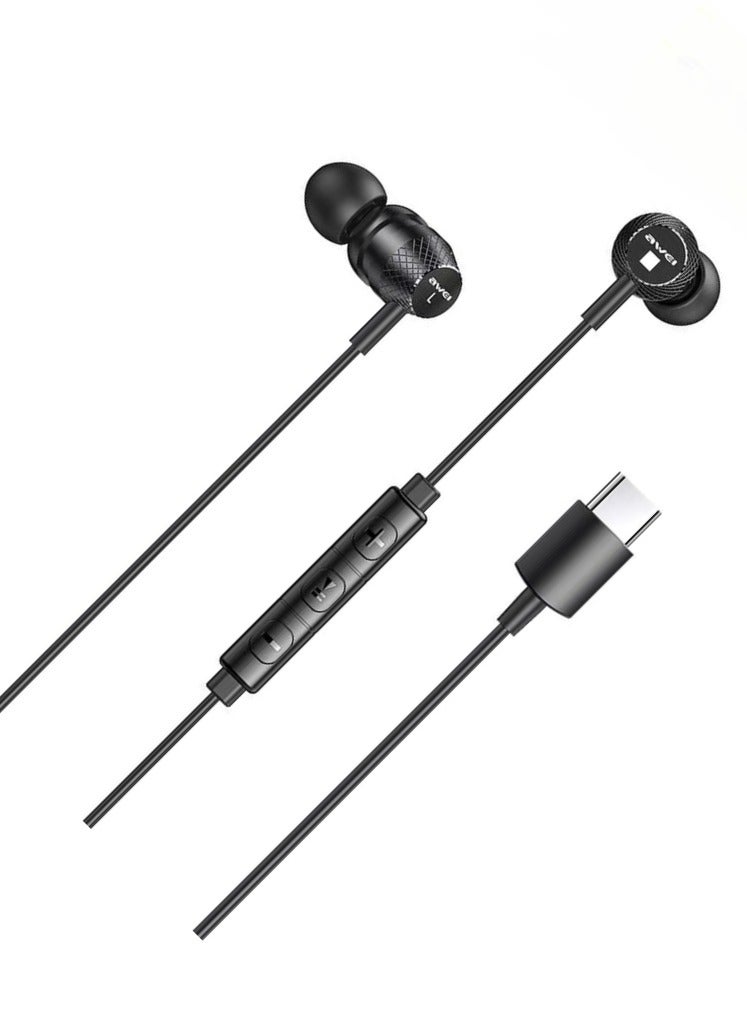 AWEI-TC-5-Magnetic Wired in-ear headphones 1.2 m-Hi-Fi stereo sound-high-quality bass-Built-in microphone-Noise isolation-3 earphone sizes-Type-C input-Elegant design with the highest quality - Image 2