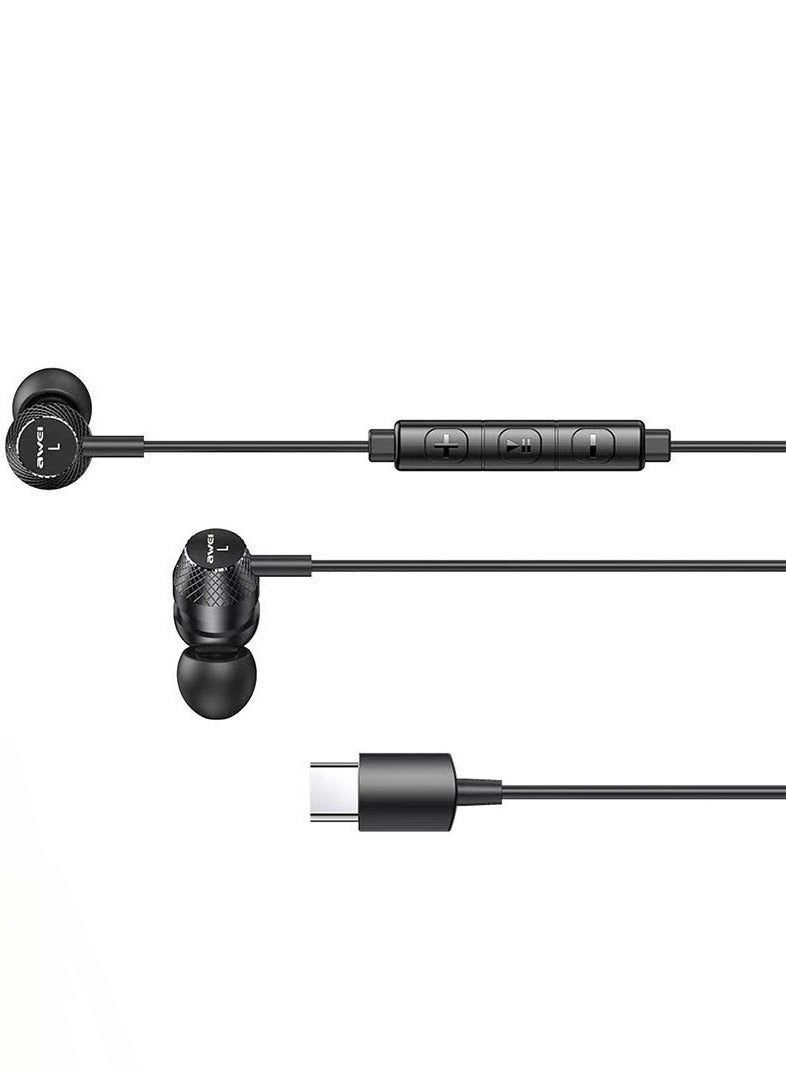AWEI-TC-5-Magnetic Wired in-ear headphones 1.2 m-Hi-Fi stereo sound-high-quality bass-Built-in microphone-Noise isolation-3 earphone sizes-Type-C input-Elegant design with the highest quality - Image 3