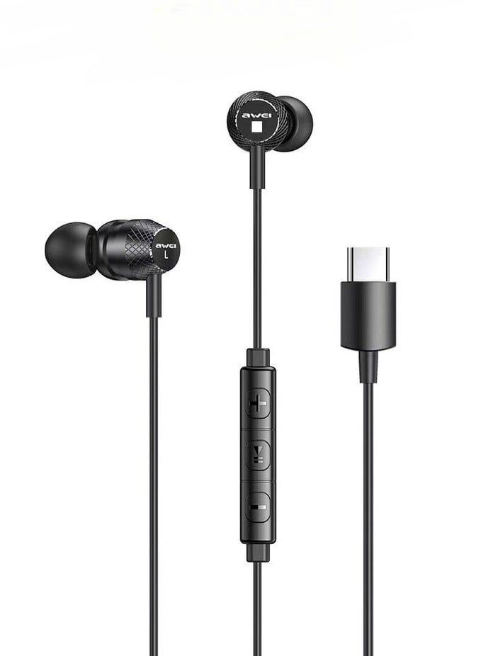 AWEI-TC-5-Magnetic Wired in-ear headphones 1.2 m-Hi-Fi stereo sound-high-quality bass-Built-in microphone-Noise isolation-3 earphone sizes-Type-C input-Elegant design with the highest quality - Image 4