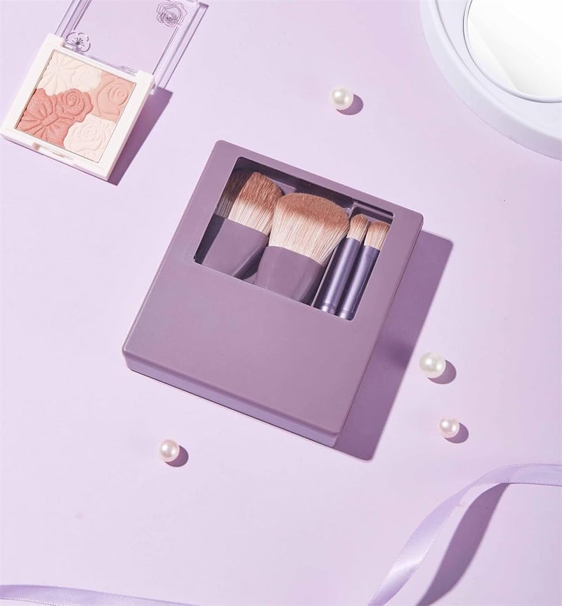 Makeup Brush Set, Protable Travel Cosmetic Brushes Kit with Case & Mirror, Complete Function, Easy to Carry, 5pcs - Image 3