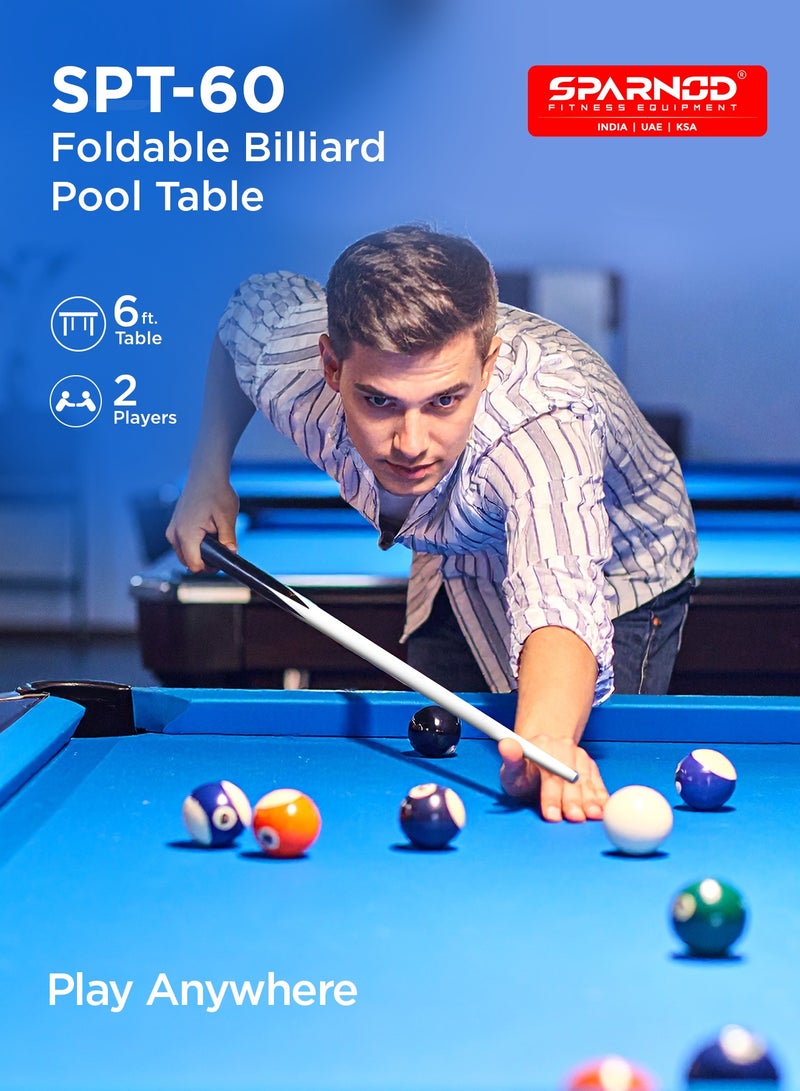 Sparnod Fitness Spt-60 Foldable Billiard Pool Table 6Ft With Accessories  Includes Cues, 2 Sets Of Balls, Chalk ,Triangle, Brush No Assembly Required  Ideal For Home & Game Rooms - Image 2