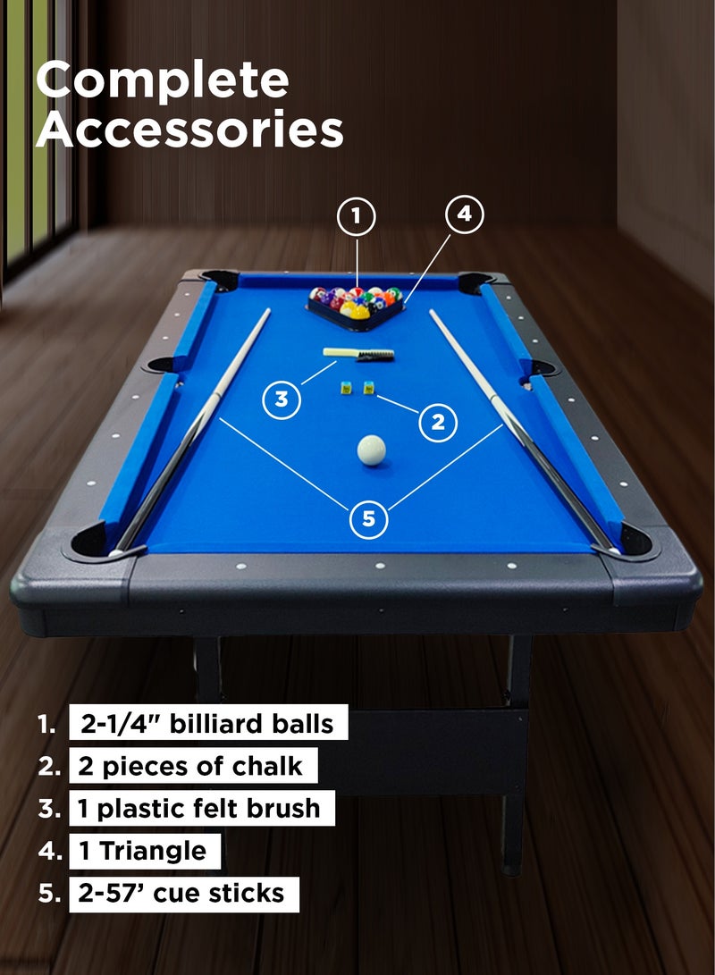 Sparnod Fitness Spt-60 Foldable Billiard Pool Table 6Ft With Accessories  Includes Cues, 2 Sets Of Balls, Chalk ,Triangle, Brush No Assembly Required  Ideal For Home & Game Rooms - Image 3