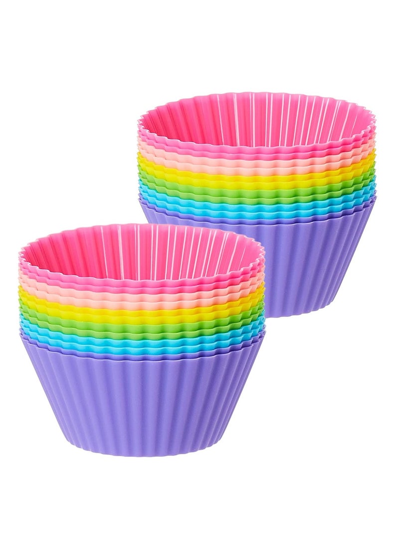 UREVO Silicone Non-Stick Cupcake Muffin Baking Cups Multicolored Chocolate Liners 24 Pack for Everyday Use Home Baking and Party Decor - Image 1