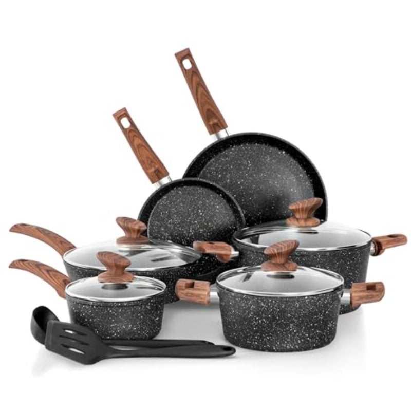 Kitchen Academy 12 Pieces Nonstick Pots and Pans Set, Induction Cooking Pan Set, Non Stick Saucepan Set, Frying Pan Set Black - Image 1