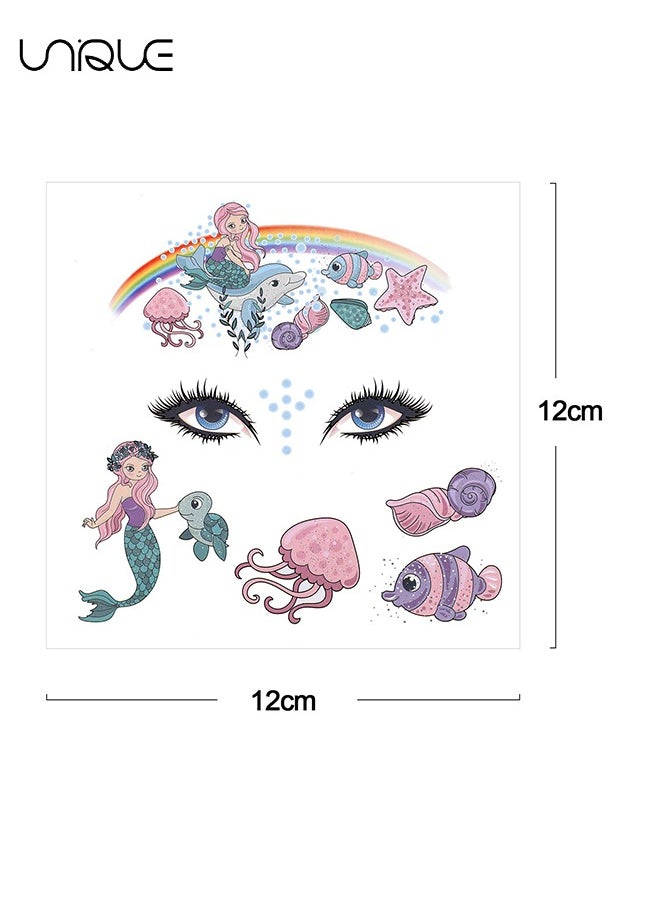 Unique 8 Sheets Animal Temporary Face Paint Tattoos, Unicorn Mermaid Kit, Birthday Party Favors, Waterproof Supplies, Festival Makeup Skin Decor for Girl Boy  - Image 2
