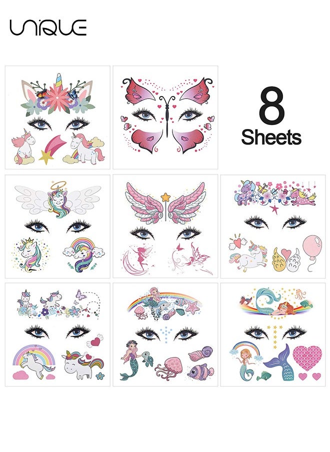 Unique 8 Sheets Animal Temporary Face Paint Tattoos, Unicorn Mermaid Kit, Birthday Party Favors, Waterproof Supplies, Festival Makeup Skin Decor for Girl Boy  - Image 3