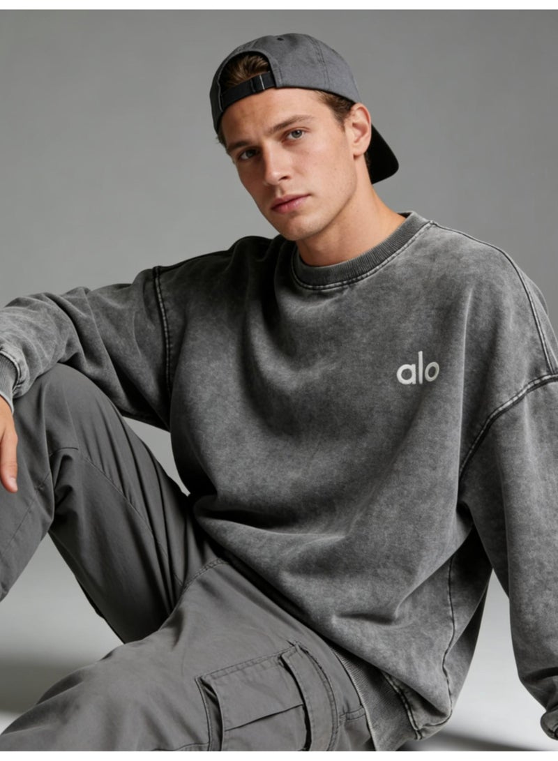 Acid Wash Grey Oversized Sweatshirt - Vintage Style, Loose Fit & Minimalist Logo for Retro Streetwear & Casual Comfort - Image 3