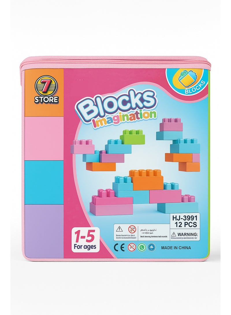 متجر 7 مكعبات بناء كبيرة من الطوب 12 قطعة لعبة تعليمية تعليمية للأطفال - Image 1