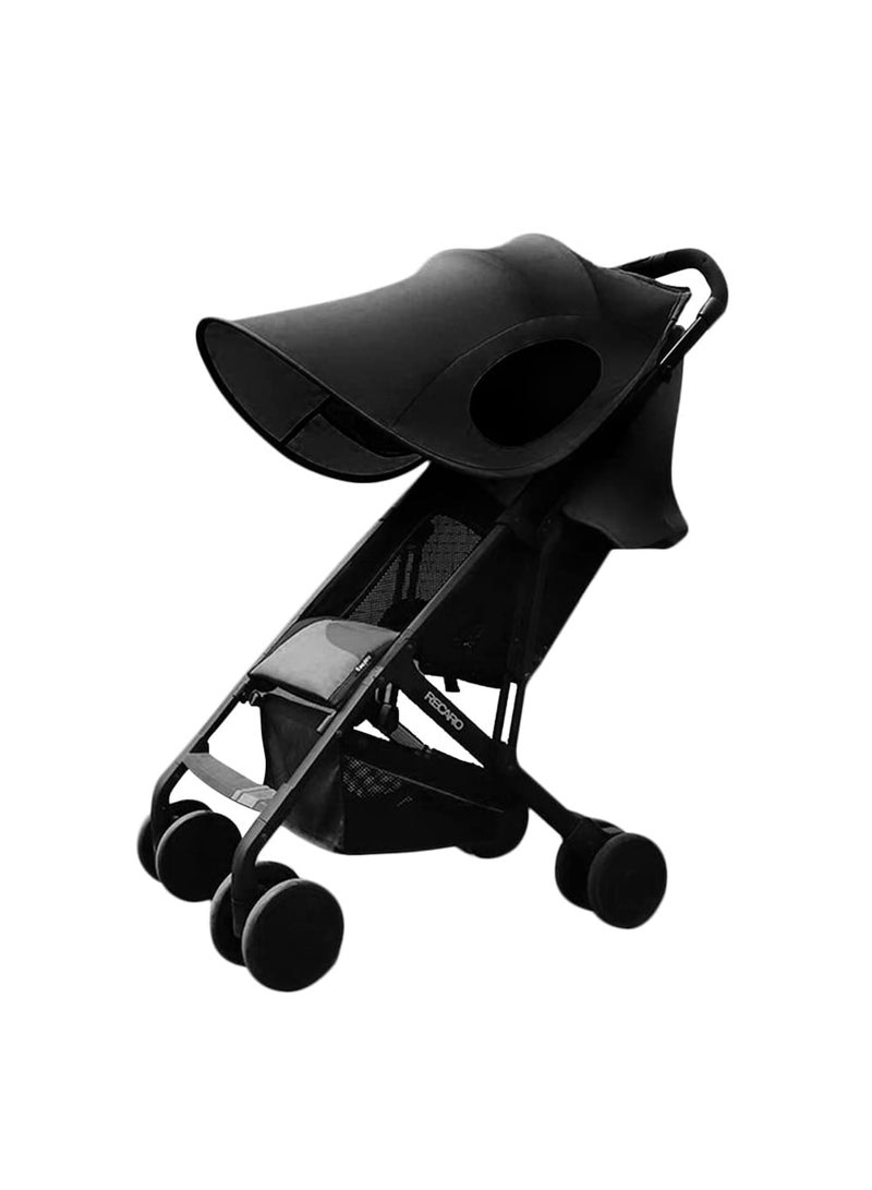 SYOSI Baby Pram Sun Shade Cover, Universal Stroller Sunshade Cover Anti-UV, Portable Baby Stroller Awning Pushchair Sun Canopy Windproof Waterproof with Arched Hard Support (Black) - Image 1