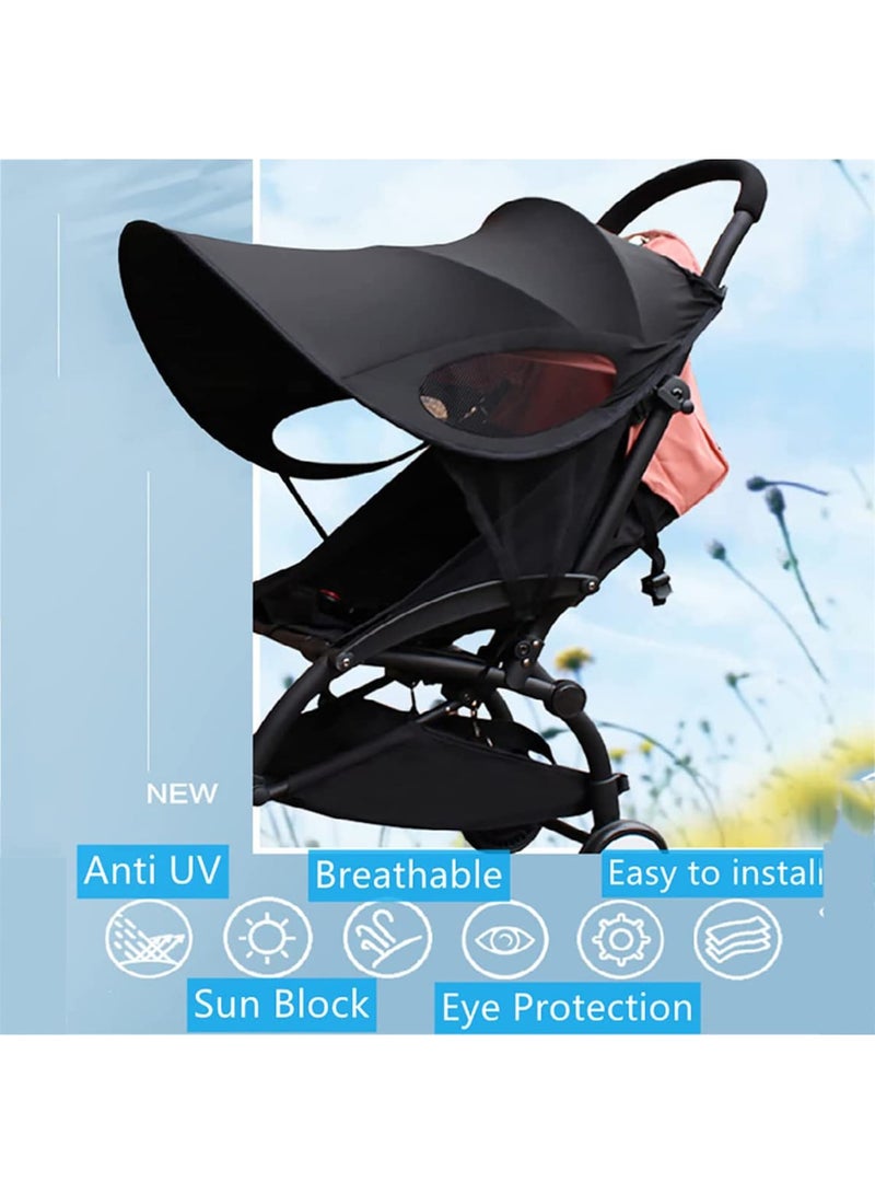 SYOSI Baby Pram Sun Shade Cover, Universal Stroller Sunshade Cover Anti-UV, Portable Baby Stroller Awning Pushchair Sun Canopy Windproof Waterproof with Arched Hard Support (Black) - Image 4