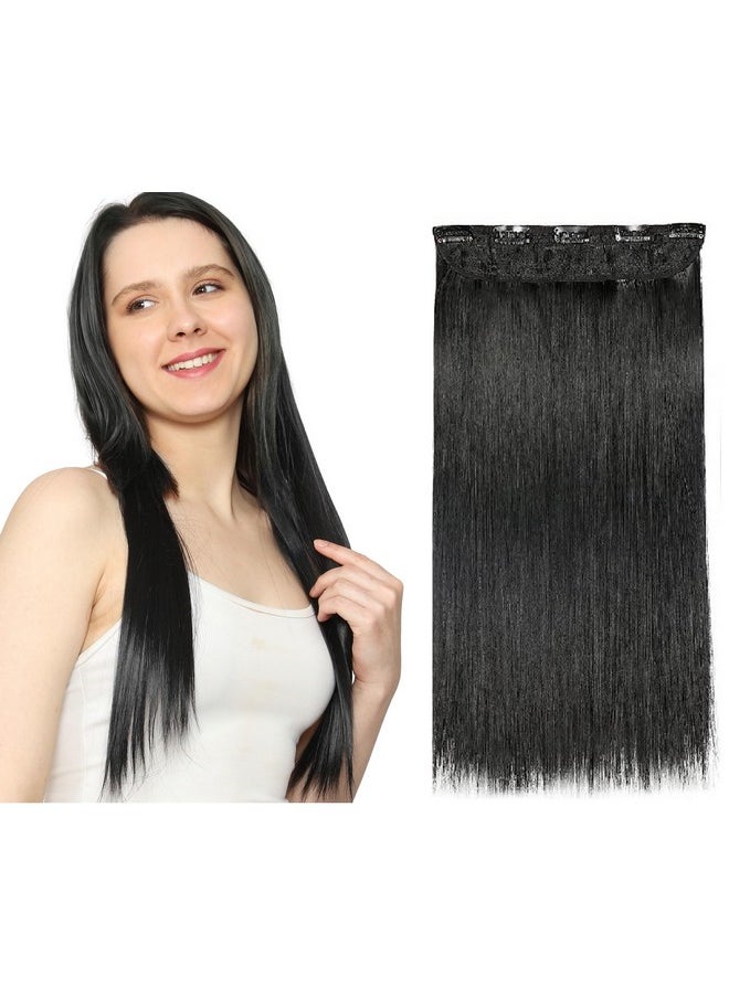 BeatStock Natural Straight Hair Extensions In Synthetic Fiber For Women And Girls In 24 Inch5 Clips Head In 1 Piece Increase Hair Length And Volume (Black)  - Image 1