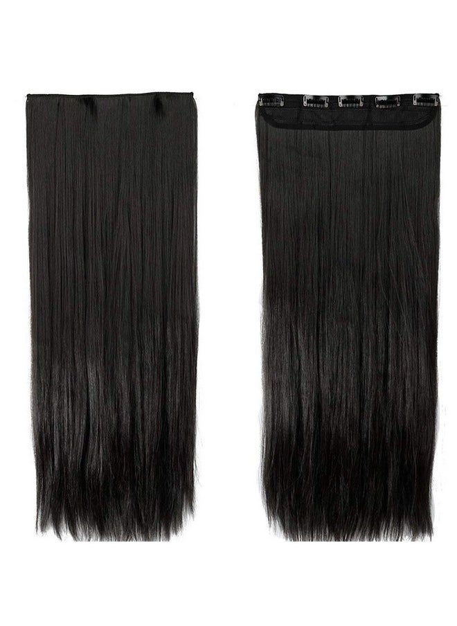BeatStock Natural Straight Hair Extensions In Synthetic Fiber For Women And Girls In 24 Inch5 Clips Head In 1 Piece Increase Hair Length And Volume (Black)  - Image 2