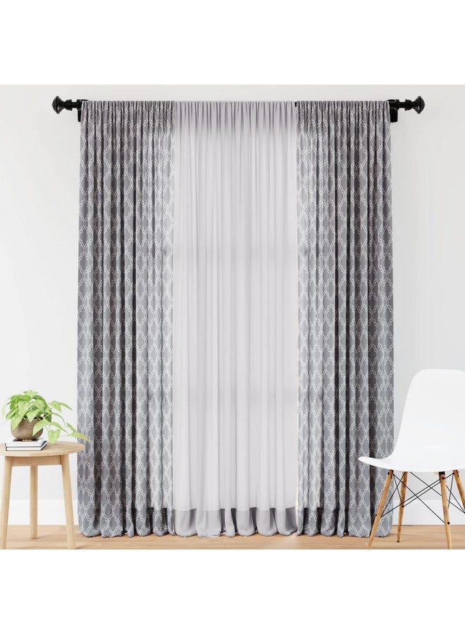 ستائر نافذة Encasa XO مطبوعة + سادة مع رباط خلفي (7 أقدام، مجموعة Trellis Grey) عبوة من 3 قطع - Image 1