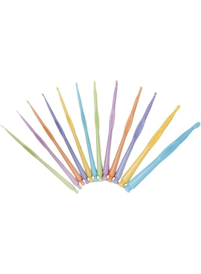 12Pcs Plastic Ergonomic Crochet Hook Set Colour Handle Large-Eye Blunt Needles Weaving Tools Kit Sewing Needles Craft - Image 1