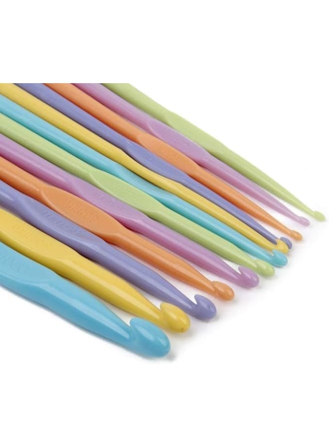 12Pcs Plastic Ergonomic Crochet Hook Set Colour Handle Large-Eye Blunt Needles Weaving Tools Kit Sewing Needles Craft - Image 3